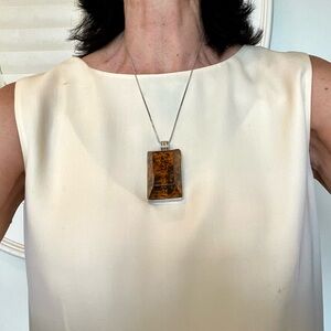 Sterling and Amber Pendant Necklace